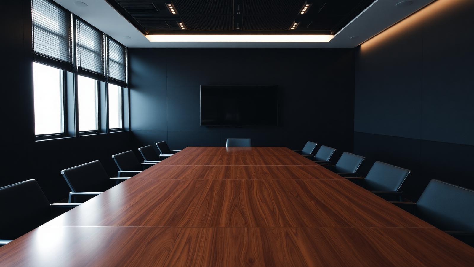 Sala de reunião preparada para trabalho de mesa